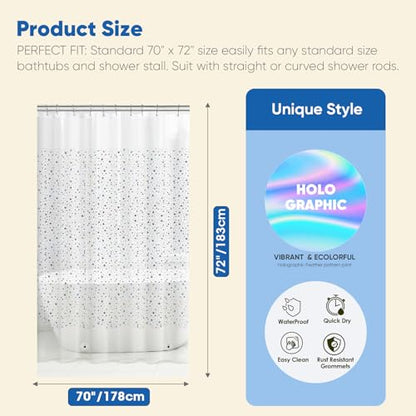 Holographic PEVA Shower Curtain Liner, Glitter Star, 70x72 in, 1-Pack | Waterproof Clear Plastic, 3 Bottom Magnets, 12 Rustproof Grommets, Color-Changing Effect, For Stalls and Tubs - color: Star