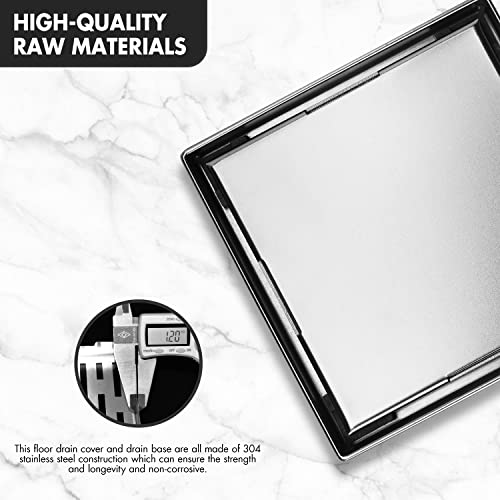 Micmi 6 Inch Shower Floor Drain with Adjustable Quadrato Pattern Grate, 304 Stainless Steel, PVC Shower Drain Base, Rubber Gasket, Hair Strainer (1 Pack, Brushed Nickel, 6 in Tiled with Flange) - size: 6 IN Tiled with Flange