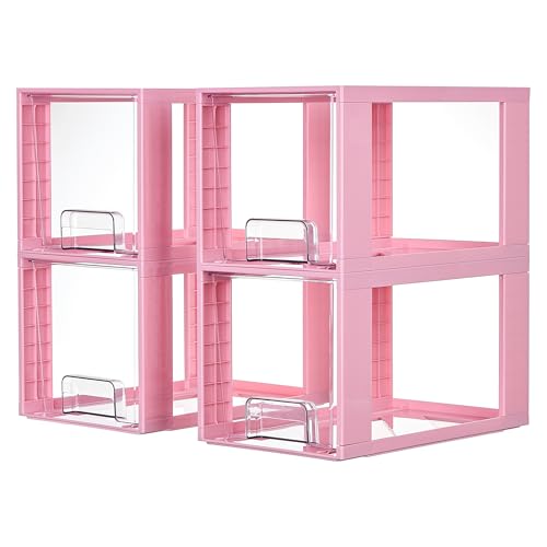 Vtopmart 4 Pack Large Stackable Storage Drawers, Pink - color: Pink( 4 Pack)
