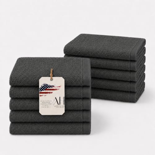 Ameri-Homes Washcloths Pack of 10, 100% Ring Spun Cotton Drak Gray | Soft Face Towel,Highly Absorbent 100% Ring Spun Cotton, 488 GSM Quick-Dry, 12.5 x 12.5 In, WashCloths for Bath Gym Spa - color: Dark Gray