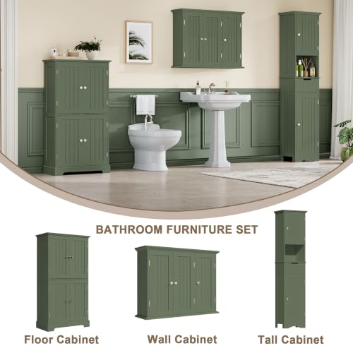 ChooChoo Laundry Cabinet with 3 Doors and Adjustable Shelves | 9.06"D x 31.1"W x 24"H, Bathroom Wall Cabinet, Cupboard, Green - color: Green, size: 9.06"D x 31.1"W x 23.4"H