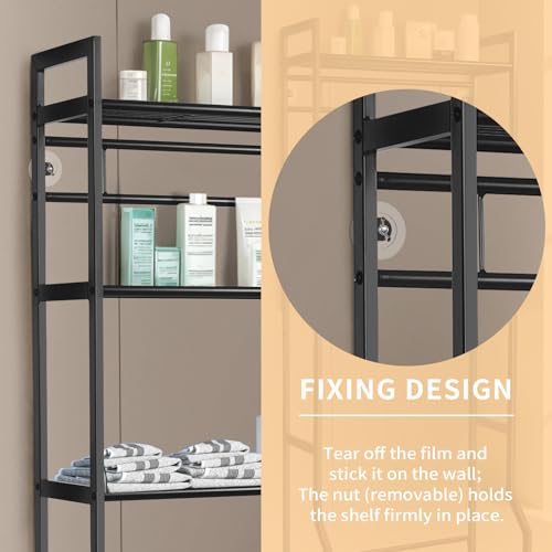 IIQ 3-Tier Metal Bathroom Organizer Shelf, Over The Toilet Storage,Freestanding Above Toilet Rack with Universal Wheels Toilet Paper 2 Holder Hooks,Simple Morden