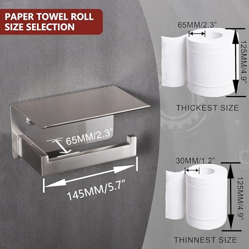 LANC Bathroom Toilet Paper Holder with Shelf, Brushed Nickel Toilet Paper Roll Holder with Wipes Shelf for Bathroom Wall Mounted, 304 Stainless Steel TP Holder, A8367BN - color: Brushed Nickel, size: Right