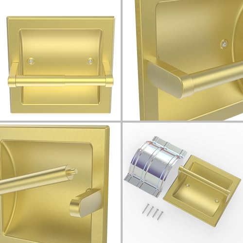 Brushed Gold Recessed Toilet Paper Holder,Pivoting Toilet Tissue Holder,Made of SUS304 Stainless Steel, in Wall Toilet Paper Holder with Bracket - color: Brushed Gold