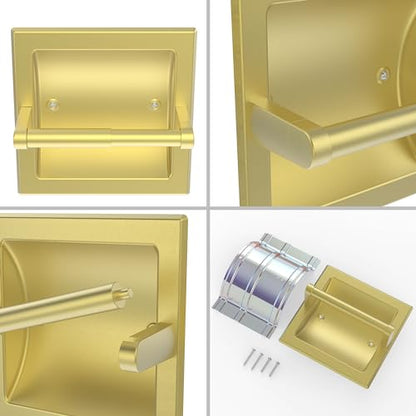 Brushed Gold Recessed Toilet Paper Holder,Pivoting Toilet Tissue Holder,Made of SUS304 Stainless Steel, in Wall Toilet Paper Holder with Bracket - color: Brushed Gold