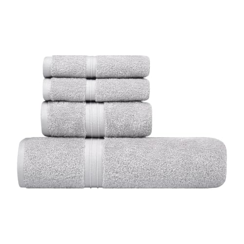 Luxury Bath Towels Set of 4 - Quick Dry & 100% Cotton 100% Cotton, Soft - Includes 1 Bath Towel (28" x 56"), 1 Hand Towel (16"x28") and 2 Washcloths (12"x12") - Silver Gray - color: Silver Gray, size: 4-Piece Bath Towel Sets