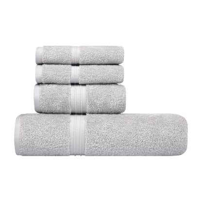 Luxury Bath Towels Set of 4 - Quick Dry & 100% Cotton 100% Cotton, Soft - Includes 1 Bath Towel (28" x 56"), 1 Hand Towel (16"x28") and 2 Washcloths (12"x12") - Silver Gray - color: Silver Gray, size: 4-Piece Bath Towel Sets