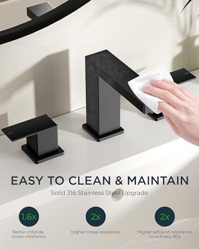 FORIOUS Black Bathroom Faucet 3 Hole, Matte Black Bathroom Sink Faucet Wide | 8 Inch Widespread Faucet for Bathroom Sink, 2 Handle Commercial Restroom Sink Faucet Vanity 3 Holes with Water Saving Aerator - color: Matte Black, style: Modern