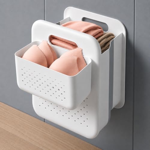 Goderewild Large Collapsible Laundry Basket with Detachable Hanging Organizer, Space-Saving Wall-Mounted Hamper for Home, Dorms, RVs, Main Basket Measures 13" x 9.5" x 17.5" In - size: L + Mini Basket