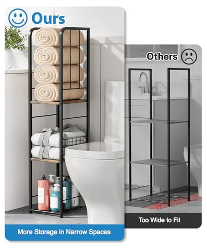 Narrow Towel Storage for Bathroom, 3-Tier Free Standing Bathroom Towel Rack Organizer with Shelf for Small Bath, Pool, Brown