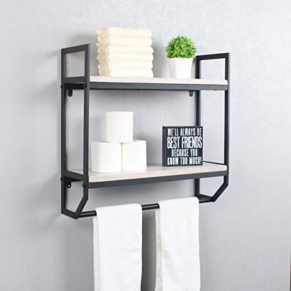 2-Tier Metal Industrial 23.6" Bathroom Shelves Wall Mounted,Rustic Wall Shelf Over Toilet,Towel Rack with Towel Bar,Utility Storage Shelf Rack, Floating Shelves Towel Holder,Retro White - color: B