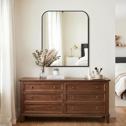 Black Bathroom Vanity Mirror 36x30 Inch | Metal Framed Bathroom Mirror for over Sink, Living Room, Bedroom, Entryway, Mantel, Fireplace Decor, Wall Mounted - size: 36"L x 30"W