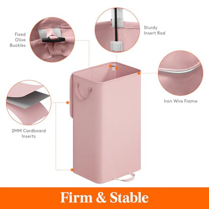 Lifewit Single Laundry Hamper with Lid and Removable Laundry Bags, Large Collapsible 1 Dividers Dirty Clothes Basket with Handles for Bedroom Laundry Room Closet Bathroom College, 100L Pink - color: Pink, size: 100L