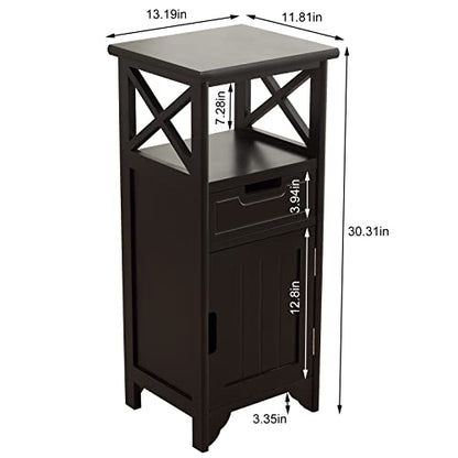 Assembled 30in Height Nightstand, Pre- Assembled Bathroom Floor Cabinet with Shelf and Storage Drawer, Black Tall End Table No Assembly Chest for Living Room Bedroom | Solid Wood, 30" Height No Assembly Bathroom Cabinet, Pre-Assembled Side Table & End Tab
