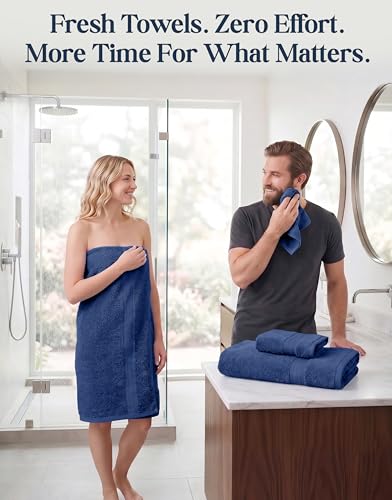 LANE LINEN Bath Towel Set Absorbent Quick Dry 100% Cotton 6 Piece - Navy | Cotton Towels For Bathroom - OEKO-TEX Certified, Ring-Spun Durability, Ring-Spun Cotton, Terry Weave Comfort - color: 06: Navy Blue