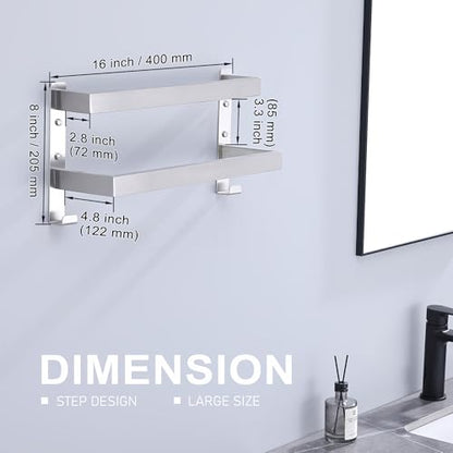 Double Towel Bar Towel Racks for Bathroom, Bath Towel Holders Wall Mount, Stainless Steel Towels Shelves Towel Rail, 2-Tiers (Brushed Nickel, 16 Inches) - color: Brushed Nickel, size: 16 Inches