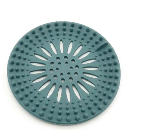 Silicone Sink Strainer Hair Catcher Set of 4 Colors - 5.3 Inch Drain Cover for Kitchen Bathroom Shower, Anti-Clogging Drain Protector with Suction Cups, BPA-Free, Blue Green Gray