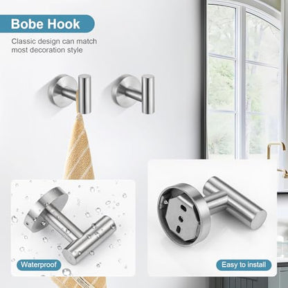TQKAG 8-Pieces Bathroom Hardware Set Brushed Nickel SUS304 Stainless Steel Bath Towel Bar Set 23.6 Inch Round Bathroom Accessories Kit Wall Mounted - color: Brushed Nickel, size: 8-Pieces Set