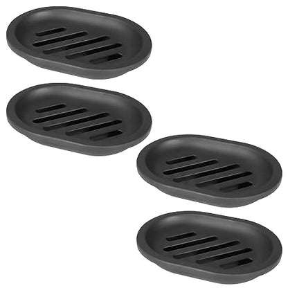 Topsky Soap Dish for Shower, 4pcs Dishes with Drip Tray, Bar Holder with Drain for Kitchen Sink, Keeps Soap Dry, Black - color: Black 4pcs
