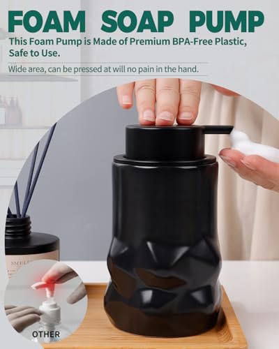 BosilunLife Hand Soap Dispenser - Foam Soap Dispenser Bathroom Ceramic Dish Liquid Soap Dispenser for Kitchen, Bathroom Countertop Soap Dispensers (Black-Foam-Sculpt) - color: Black-foam-sculpt