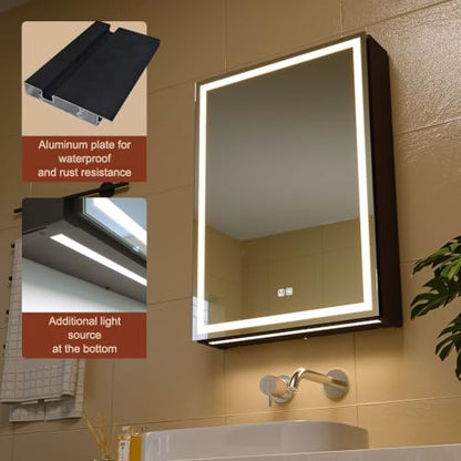 20x28 Inch Aluminum LED Bathroom Mirror Cabinet with Backlit Panel | Light Adjustment, Anti-Fog, Sockets&USBs, High Capacity, Easy to Install - color: Inner Glow-left Hinge-20*28