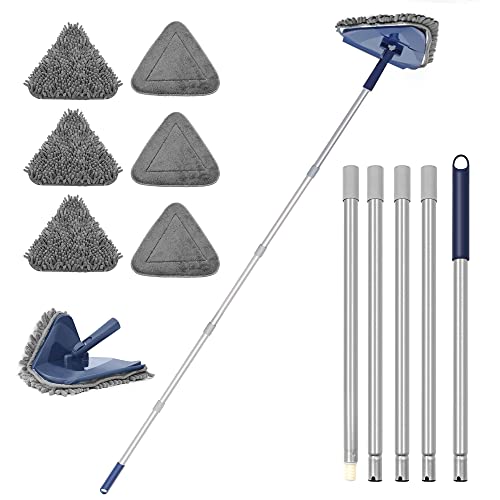 JEHONN Wall Cleaner Mop with Long Handle 82 Inches, 3-in-1 Ceiling Cleaning Tool Duster with 6 Replacement Microfiber Chenille Pads for Painted Walls, Window, Floor, Baseboard - color: Blue