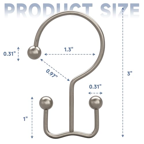 Titanker Shower Curtain Hooks Rings, Rust Resistant Metal Minimalist Simple Double Glide Shower Hooks Rings for Bathroom Shower Rods Curtains, Set of 12 Hooks - Matte Nickel - color: Matte Nickel, style: Minimalist