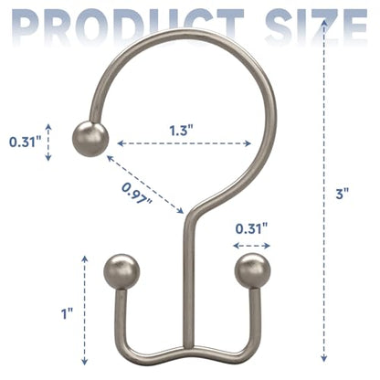 Titanker Shower Curtain Hooks Rings, Rust Resistant Metal Minimalist Simple Double Glide Shower Hooks Rings for Bathroom Shower Rods Curtains, Set of 12 Hooks - Matte Nickel - color: Matte Nickel, style: Minimalist