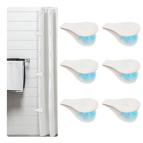 Magnetic Silicone Shower Curtain Clips for Liner 6 Packs (White) | Self Adhesive, Windproof Splash Holders, Prevent Water Splashing Out, Shower Curtains Keeper, Keep Curtain Closed to Wall - size: 3.5"W x 1.1"L (Pack of 6)