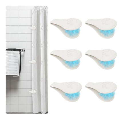 Magnetic Silicone Shower Curtain Clips for Liner 6 Packs (White) | Self Adhesive, Windproof Splash Holders, Prevent Water Splashing Out, Shower Curtains Keeper, Keep Curtain Closed to Wall - size: 3.5"W x 1.1"L (Pack of 6)