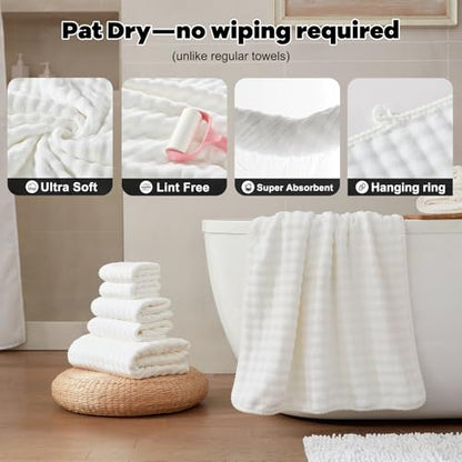 COZYART Lint Free 8 Pcs Bathroom Towels Set Ultra Soft Microfiber White | Fluffy, Thick, Highly Absorbent, Fast Dry, No Shedding, No Pilling, Fade Resistant, Durable, Long-lasting - color: White
