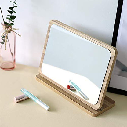 Aestivate Rectangle Compact Table Mirror Standing Wood Framed Mirror Desktop Mirror 90 Degree Rotating Mirror for Makeup Cosmetic (Vertical Rectangle) - size: 8.2"L x 6.6"W