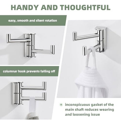 Angle Simple Swivel Robe Hook, Bathroom Towel Double Hook, Polished Chrome | SUS304 Stainless Steel, 2 Arms Hand Towel Holder for Kitchen Closet Entryway, Fold Flat when Not in Use, Screws Mounted - color: Polished Chrome, size: 1 Pack