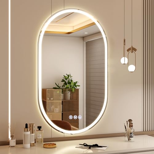 BEAUTYPEAK 48x28 LED Oval Bathroom Mirror with Lights, Backlit + Front Lit | Anti-Fog, Dimmable, Lighted Bathroom Vanity Mirror for Wall, 3 Colors, Memory Function, Tempered Glass, Shatter-Proof - color: White-oval, size: 48"L x 28"W