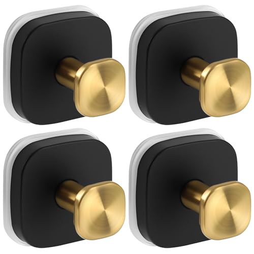 Suction Cup Hooks for Shower, No-Drill Towel Hooks for Bathrooms, Kitchen, Glass Door, Mirror, Tile, Shower Suction Hooks for Hanging Towels, Robe, Loofah, Christmas Wreath (Black&Gold, 4 Pack) - color: Black&Gold, size: 4 Pack