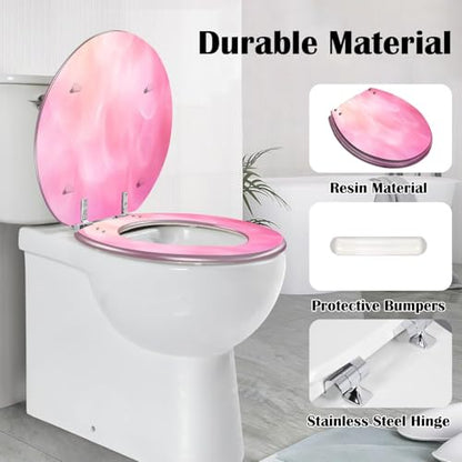 Round Toilet Seat Delicate white pink delicate Background for Valentine s Day Resin Toilet Seat Slow Quiet Close with Quick-Release Hinges Toilet Seat with Cover Easy to Clean Install - color: Multi1, size: 16.5"x14.5"