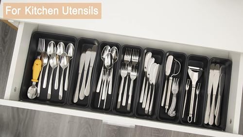 Kutesna 44 PCS Interlocking Drawer Organizer, Plastic Desk Organizer Set | 4-Size Versatile Storage Bins,BPA-free, Non-slip, Fits Any Drawer for Cosmetics, Bathroom, Tools, Kitchen and Office