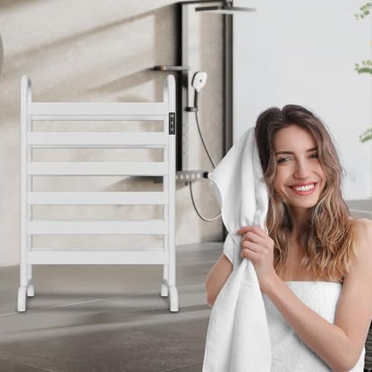 Towel Warmer Rack, Electric Heated Towel Rack for Bathroom, Freestanding Adjustable Temperature 110–170°F with Timer & Overheat Protection, Large Aluminum Towel Heater, 12 Fast Heating Bars - color: White