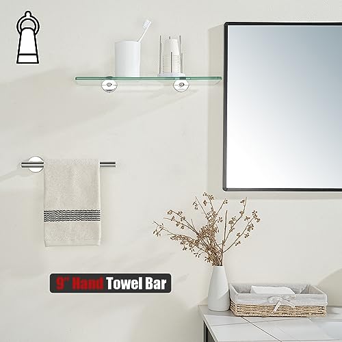 JQK Hand Towel Holder Towel Ring Chrome, 10 Inch Thicken 0.8mm 304 Stainless Steel Bathroom Hand Towel Bar, 9 Inch Useable Length Wall Mount Towel Rack Hanger, Polished Steel, THH110L9-CH - color: Polished Steel