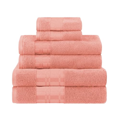 Superior 6-Piece Cotton Towel Set, Geometric Design, Dobby Border, Plush Quick Dry Towels, Decorative Bathroom, Spa, Includes 2 Bath, 2 Hand, 2 Face Towels/ Washcloth, Larissa Collection, Coral - color: Coral, size: 6 Piece Towel Set