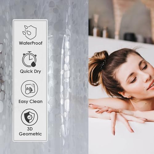 Clear Plastic Shower Curtain Liner, 3D Pebble, 70x72 in, 1 Pack | 100% waterproof, PEVA, modern 3D pattern, 12 rust-free pouch holes, fits standard tubs, for home, hotel, dorm - color: Pebble-clear