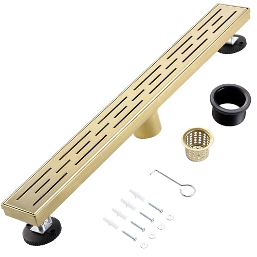 Linear Shower Drain, 48" Brushed Gold, Easy to Install & Clean | Including Hair Catcher & Removable Grate, Fits No-hub System, 304 Stainless Steel(Drain Base Not Included) - color: Brushed Gold, size: 48 inch