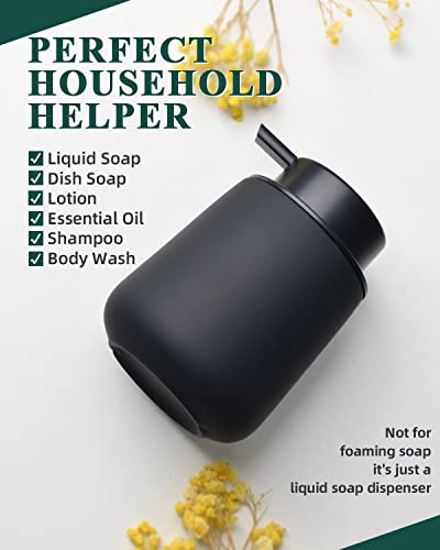 BosilunLife Ceramic Soap Dispenser - Dish Soap Dispenser for Bathroom 12Oz | Refillable Liquid Hand Wash Dispenser for Essential Oil, Lotion Soap, Rubber Paint Black - color: Rubber Black