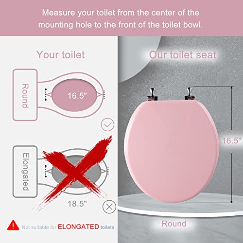 Pink Round Toilet Seat Natural Wood Toilet Seat with Zinc Alloy Hinges, Easy to Install also Easy to Clean, Scratch Resistant Toilet Seat by Angol Shiold (Round, Pink) - color: Pink, size: Round