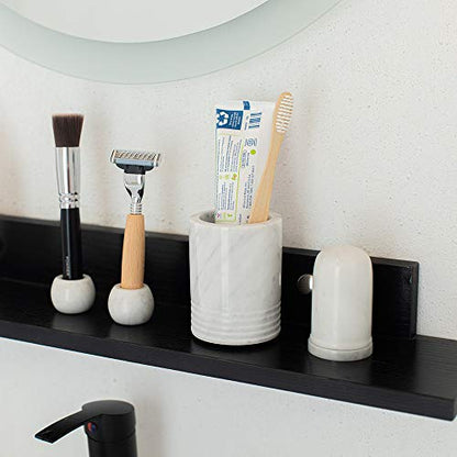 Marble Toothbrush Holder Makeup Brush Stand Bathroom Countertop Organizer | 100% Genuine Natural Marble, Durable and Sturdy, SPA Luxury Tumbler, Easy to clean, Multi-use Storage Cup, Non-slip Pads