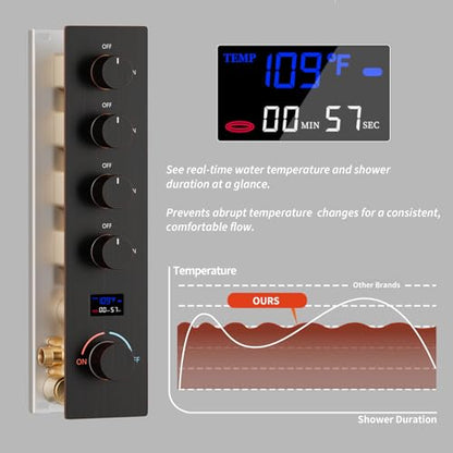 Oil Rubbed Bronze Shower System with 3 Rain Shower Head(12+8+8 inch), Handheld Spray, 4 Way Smart Temperature Display Shower Faucet set - color: Oil Rubbed Bronze, size: 12+8+8 inch