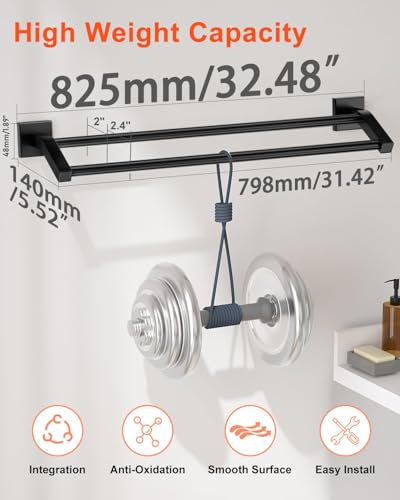 Alise Bath Double Towel Bar,32" Double Towel Racks for Bathroom,Matte Black | Quick Drying Bathroom Towel Holder, SUS304 Stainless Steel Towel Hanger Wall Mount - color: Matte Black, size: 32-Inch (2-Bars)