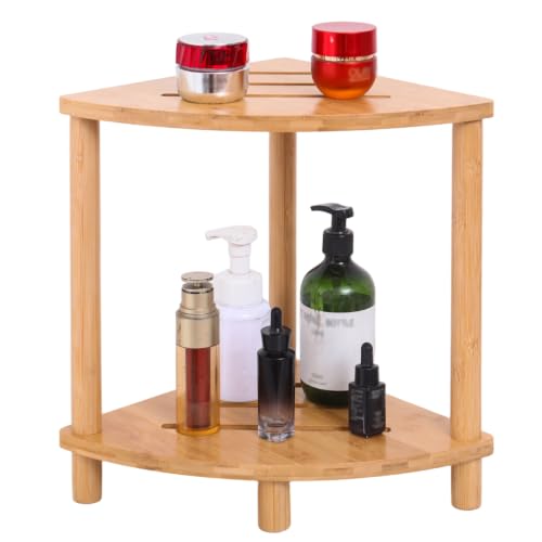 Bamboo Corner Shower Stool, 2-Layer Waterproof Shower Bench, Suitable for Internal Shaving of Legs, Storage of toiletries, Shower seat (Sector) - color: Sector