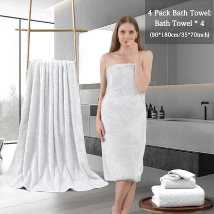 Ycosy Extra Large Bath Towels Set 35x70 Inches - White Luxury 600 GSM Oversized Bath Sheet Towel,Ultra Soft Microfiber - Quick Dry,Highly Absorbent Shower Towels Spa Hotel Bathroom Towel Set (4-Pack) - color: White, size: 4 Piece Bath Towel