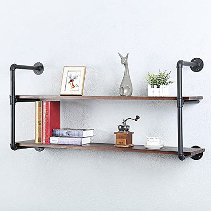 Industrial Pipe Shelves With Wood Planks,Rustic Pipe Shelving Wall Shelf | Metal Pipe Solid Pine Wood,Easy to Assemble,Wooden Board Thickness 0.78 In,For Bar Farmhouse Kitchen Office Bathroom,Bedroom - color: 2-layer, size: 48in